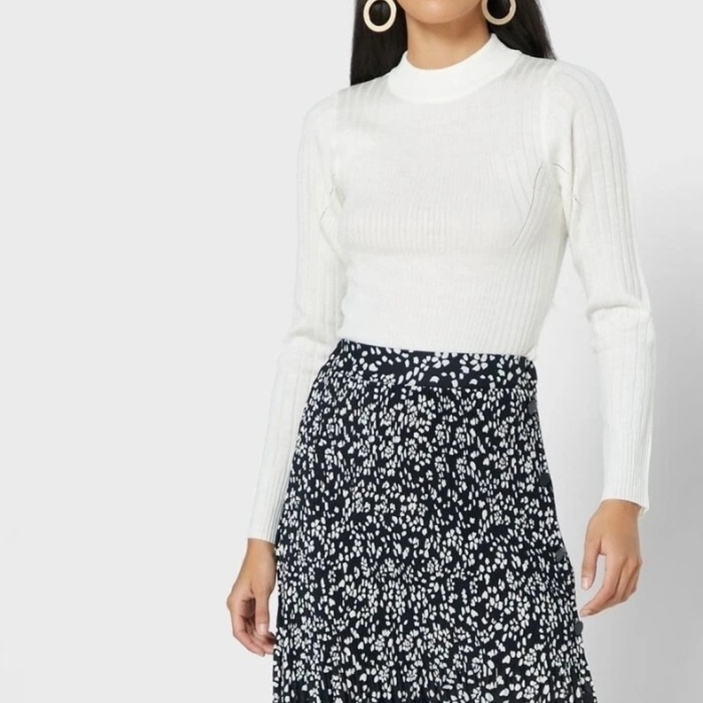 Topshop Navy and White A-Line Skirt